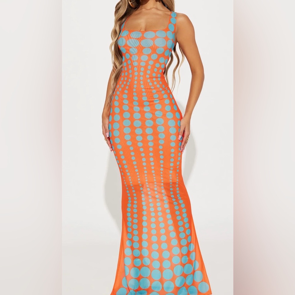 Fashion Nova Orange and Blue Asymmetrical Dress